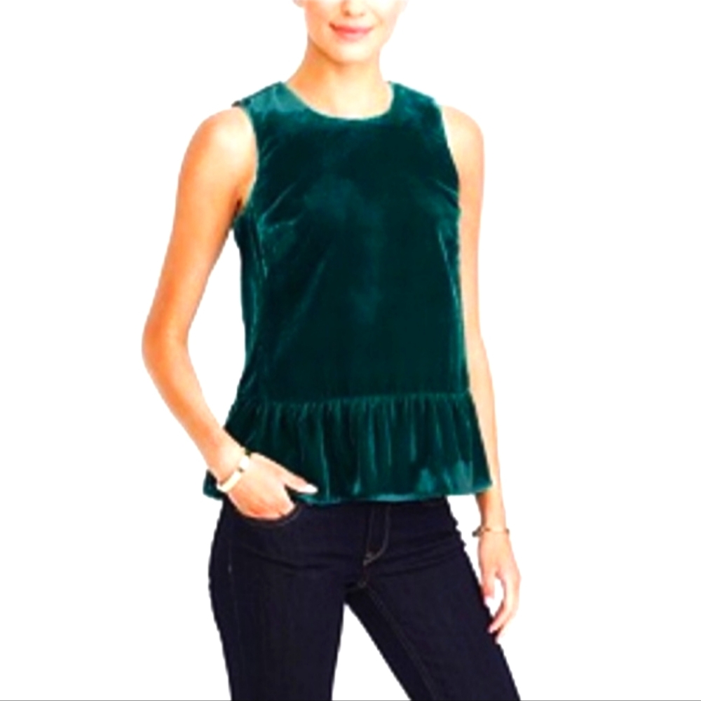 J. Crew Green Velvet Peplum Top